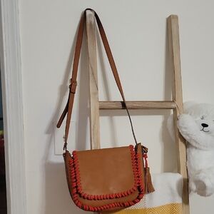 Brown and Red Crossbody Bag